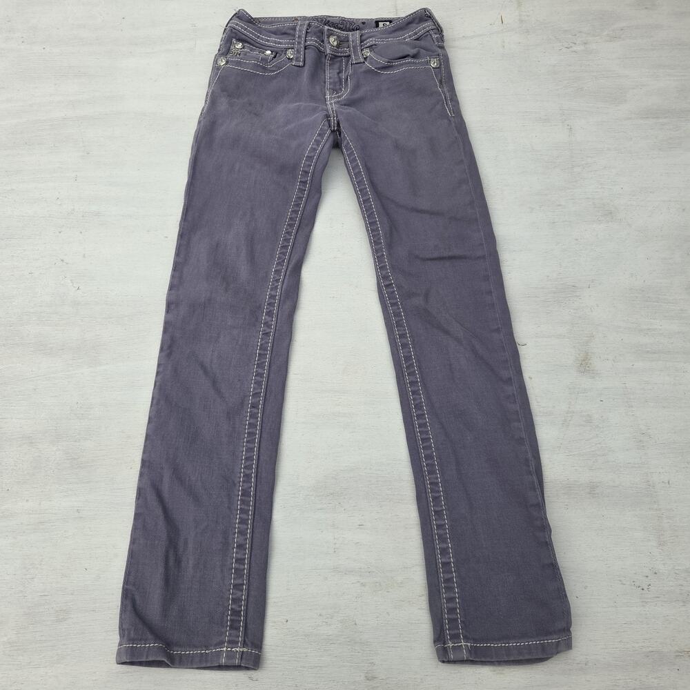 Miss Me Jeans Girls 8 Purple Skinny Embellished Sequin Flap Pockets Stretch